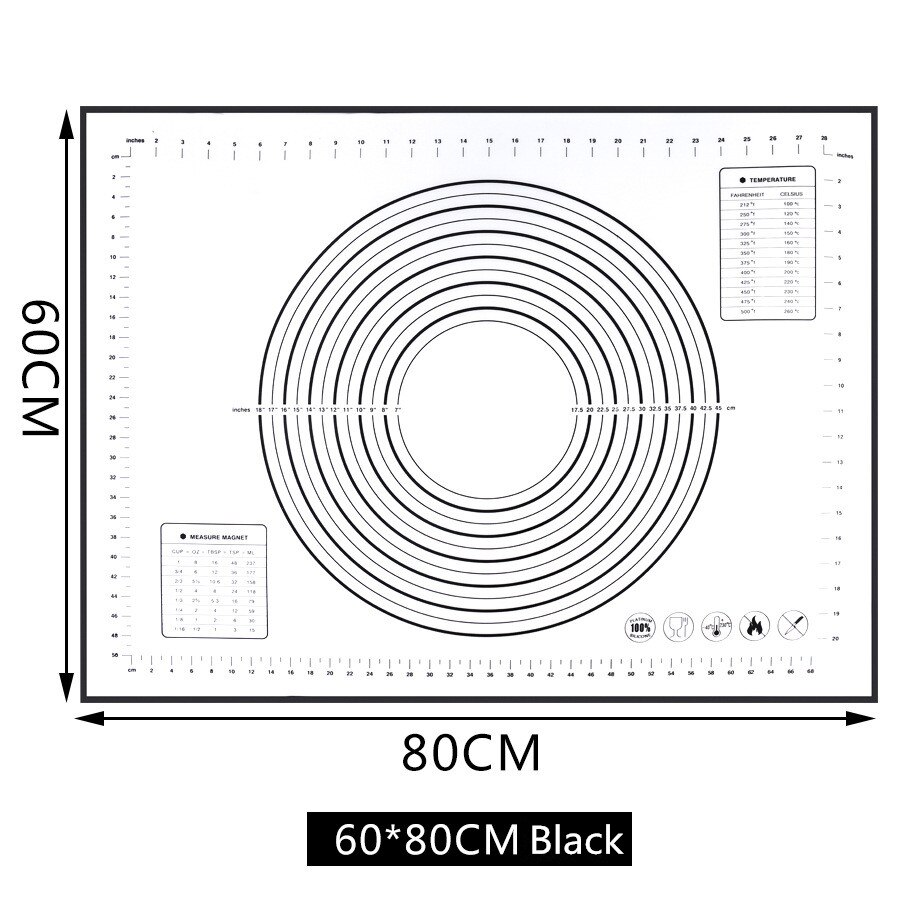 80*60 CM/70*50 CM/60*60 CM Grote Maat Non_Stick Siliconen Bakken Mat herbruikbare Bakken Mat Cake Bakken Decorating Gereedschap Cake Schrapers: 80x60CM Black