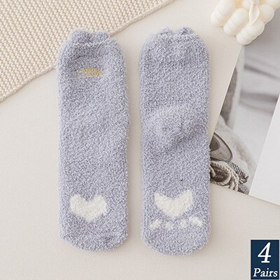 4 pary damskie zimowe ciepłe skarpetki różbyć winnym cukierki jednokolorowe miękkie puszyste skarpetki z owczej skóry gruby koralowy aksamit zamazany długie skarpety frotte: 7