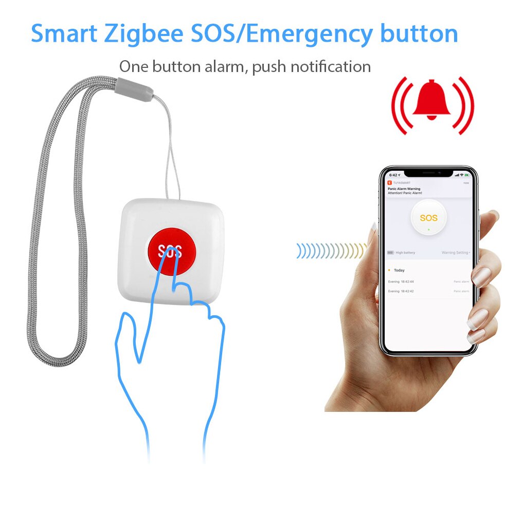 TUYA ZigBee SOS Button Smart Wireles Sensor Alarm Elderly alarm Waterproof Emergency Help Alarm Switch Work with Tuya Zigbee hub