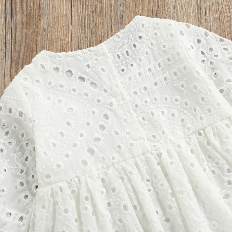 Abito estivo da principessa per bambini abito a maniche lunghe floreale in pizzo solido adorabile abbigliamento Casual abito bianco per abiti quotidiani da festa