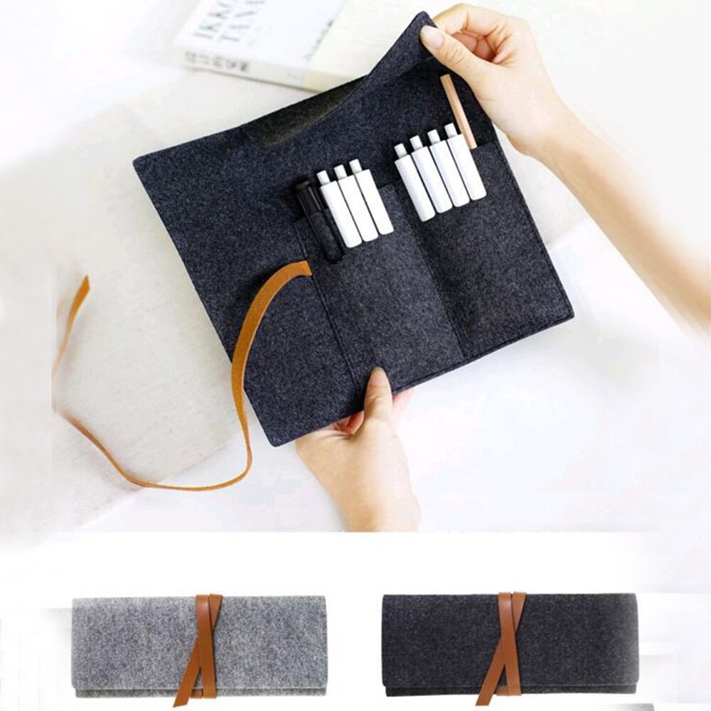 Draagbare Roll Etui Vilten Doek Potlood Tas Voor Meisjes Jongens Leuke Grote Pen Box Briefpapier School Office Supplyies