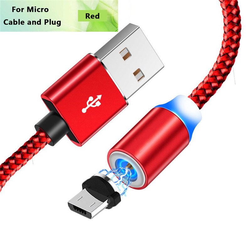 Micro usb magnetisk kabel type c magnet opladerledning til samsung  s7 j7 j6 j4 a3 a5 a7 huawei  p20 lite redmi 8 note 5 6 7 pro: Rødt mikrokabel