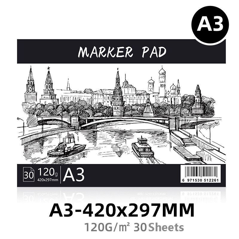 A3/A4/A5 Premium Manga Marker Paper Pad 120Gsm 30 Sheets Bleedproof Art Drawing Sketchbook Back to School for Pen, Pencil, Ink: A3