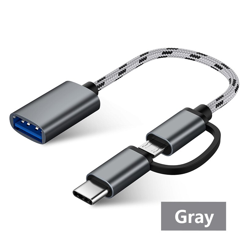 2 In 1 Usb Otg Kabel Usb 3.0 Naar Micro Usb Type C Data Adapter Voor Samsung Xiaomi Huawei Type-C Microusb Opladen Converter Kabel: Grey