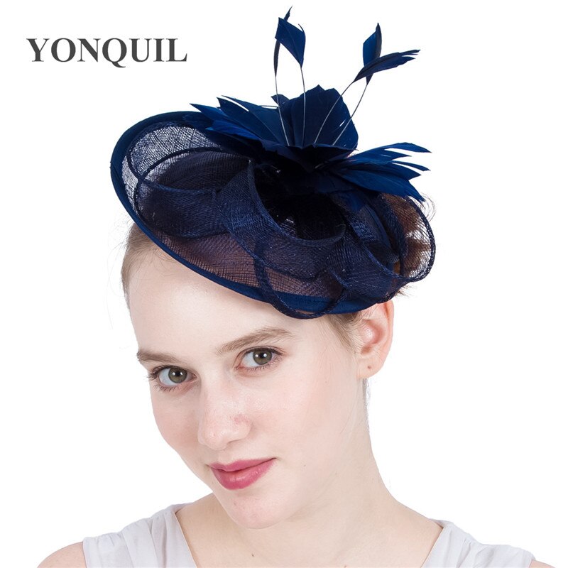 Marineblå  or 17 farver fest fascinator hatte fjer blomsterhat damekirke royal ascot hårtilbehør syf 118