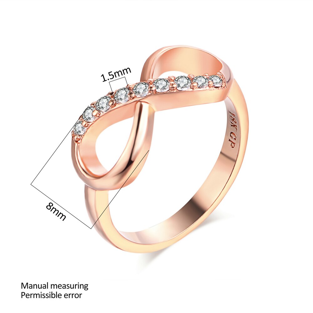 Infinity Rings for Women Rose Gold Crystal Zircon Couple Statement Ring for Girls Jewelry Accessories R407