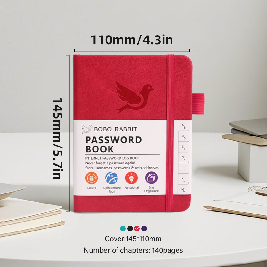 Password Book with Alphabetical tabs,Internet Address Organizer, Logbook Password Keeper for Website Logins, Book Keeper: Red