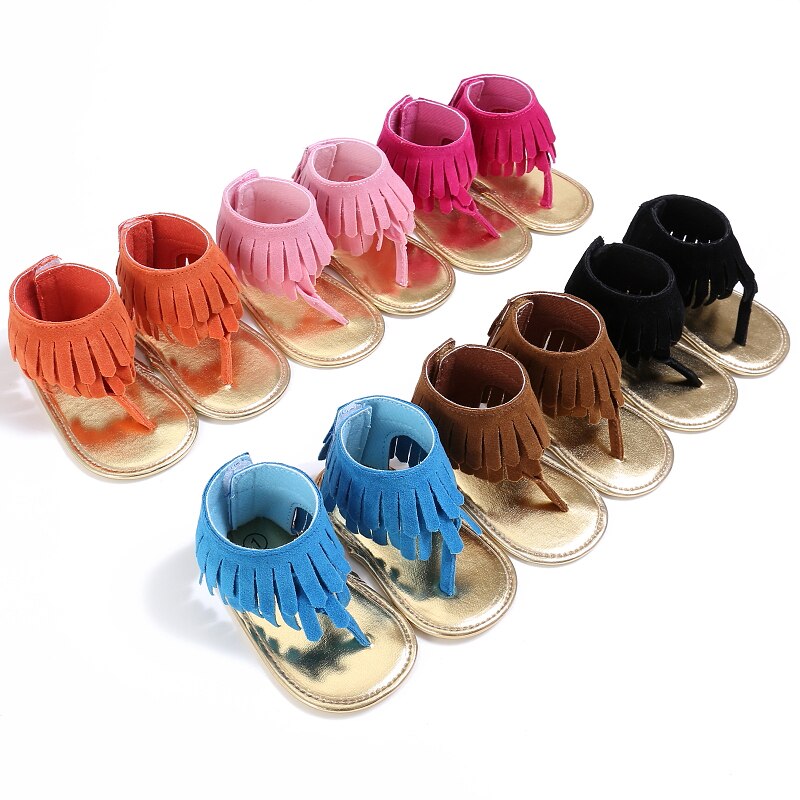 Baby Girls Sandals Toddler Tassel Anti-Slip Summer Crib Shoes Solid color Soft Sole Sandal
