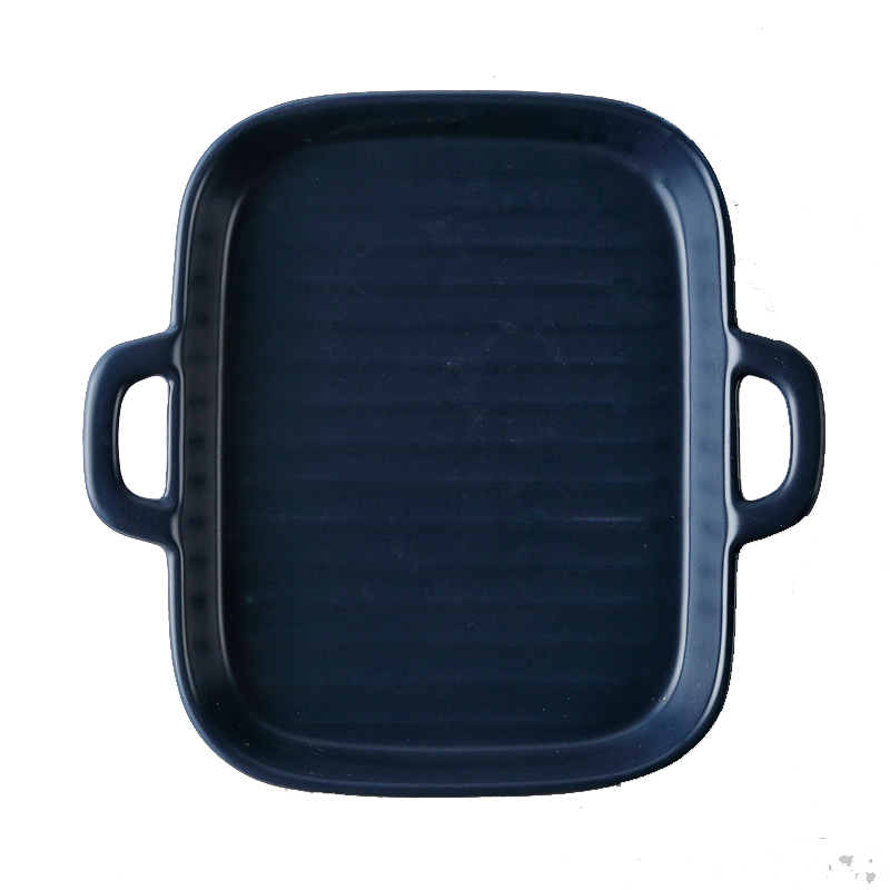 MUZITY Ceramic Baking Plate Round Porcelain Dinner Dish Special Snack or Bread Plate with Handle Bakeware: Square-Blue Plate