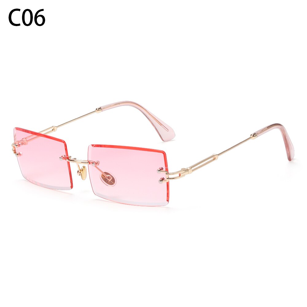 Tinted Lens Glasses Frameless Rectangular Sunglasses Men Women Rimless Outdoor Metal UV 400 Eyewear: C06