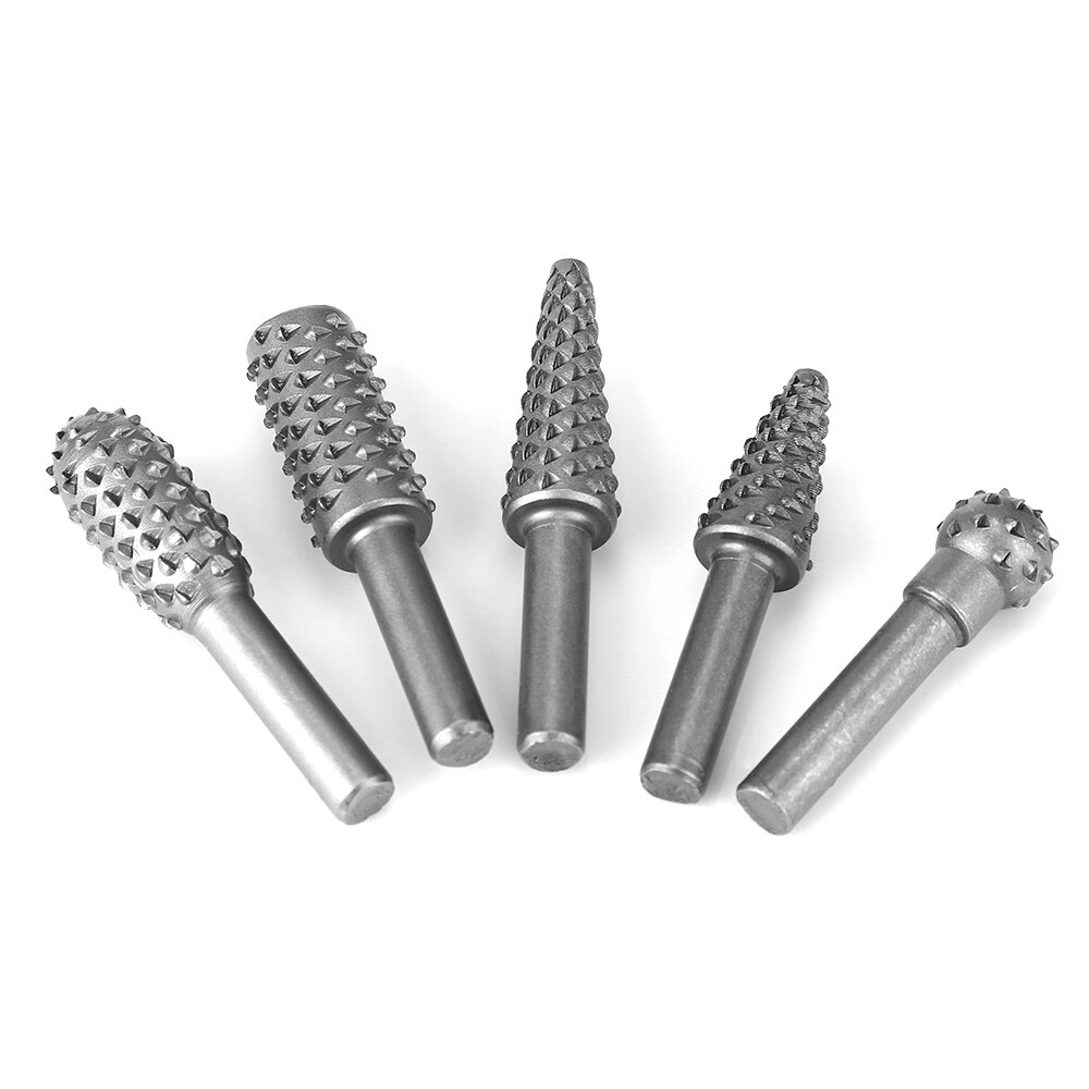 5Pcs Rasp File Drill Bits Rasp Set Drill Grinder Drill Rasp For Woodworking Carving Tool 1/4" Round Shank Rotary Burr Set Bits