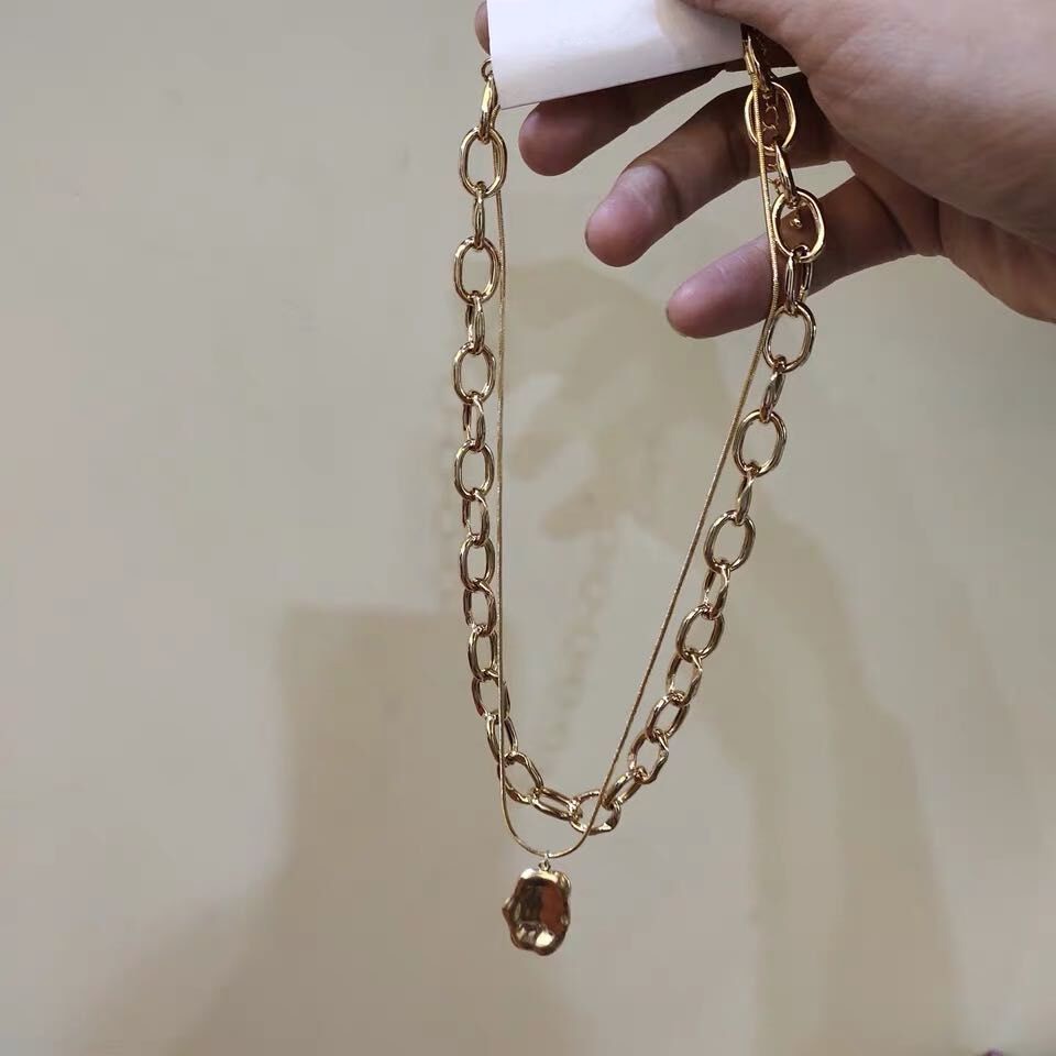 Double layer Lock Chain Necklace Punk link chain Alloy Padlock pendant necklace Accessories Women Necklace Bijoux