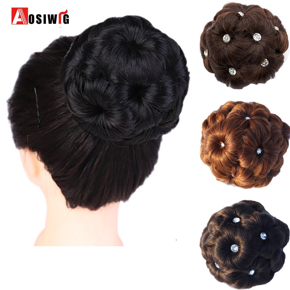 AOSIWIG Hair Curly Chignon Bun Donut Clip In Hairpiece Extensions For Women Synthetic High Temperature Fiber Chignon