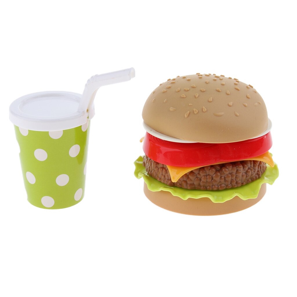 freundlicher vorgeben Spielen Lebensmittel Spielzeug Burger Frites schnell-Lebensmittel-Snack Getränke Luxus Abendessen einstellen: khaki