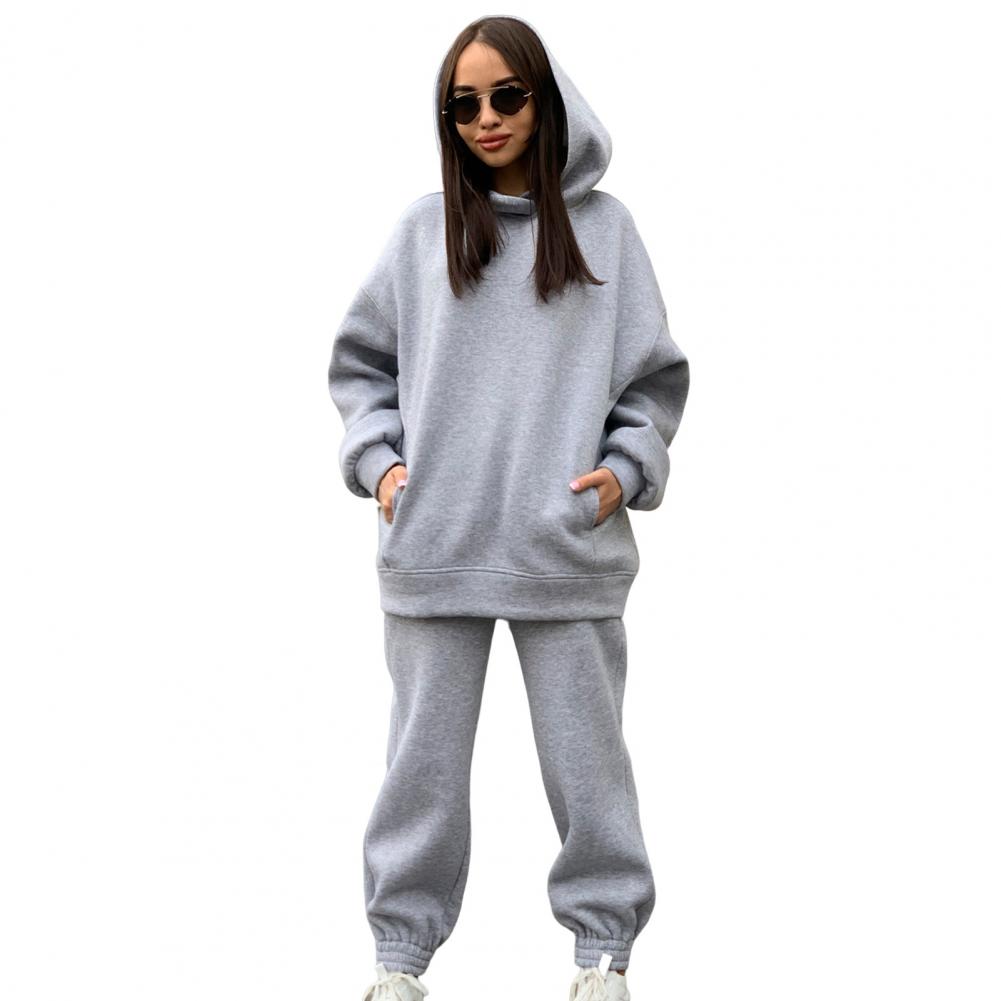 Oversized Hoodie Sweatpants Set Two Piece Women Tracksuit Autumn Trouser Suits Thermal Sweatshirt Solid Sports Hoodie Sportswear: XL / Light Grey