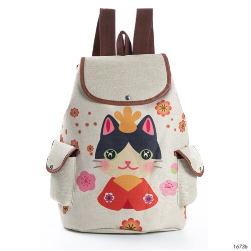 Miyahouse Casual Floral Cartoon Horse Printed Backpack Female Linen Drawstring School Bag For Teenage Girls Travel Rucksack: 1673b