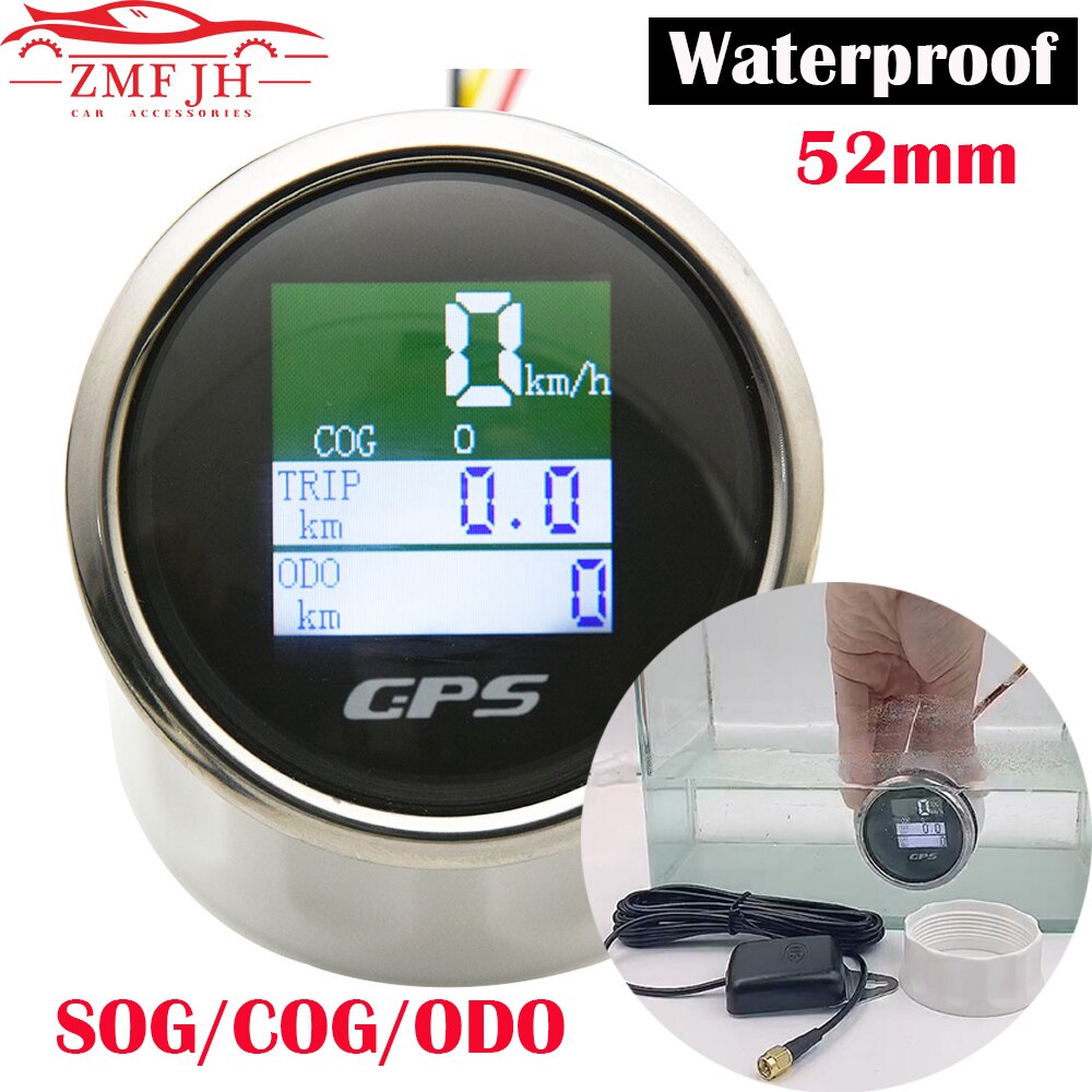 52mm Stiefel Auto Digitale GPS Tacho Wasserdicht TFT Bildschirm Kilometerzähler Reise Zahn Auto Tacho Messgerät mit GPS Antenne 12-24V