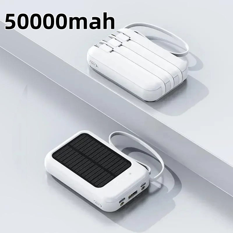 50000- mah-Solar--powerbank mit LED-leuchten, 4 ladekabeln, tragbarer externer akku, notstromversorgung für alle mobiltelefone: Grün