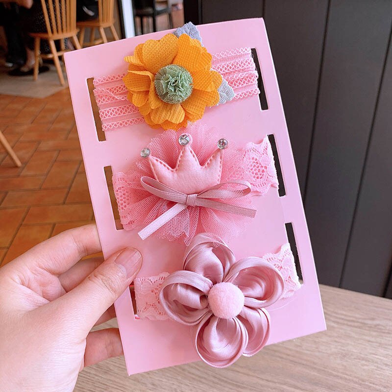 3 stk/sett nydelige blonder blomster baby pannebånd sløyfe prinsesse baby jente pannebånd spedbarn småbarn hårbånd baby hår tilbehør: Stil 5 sett