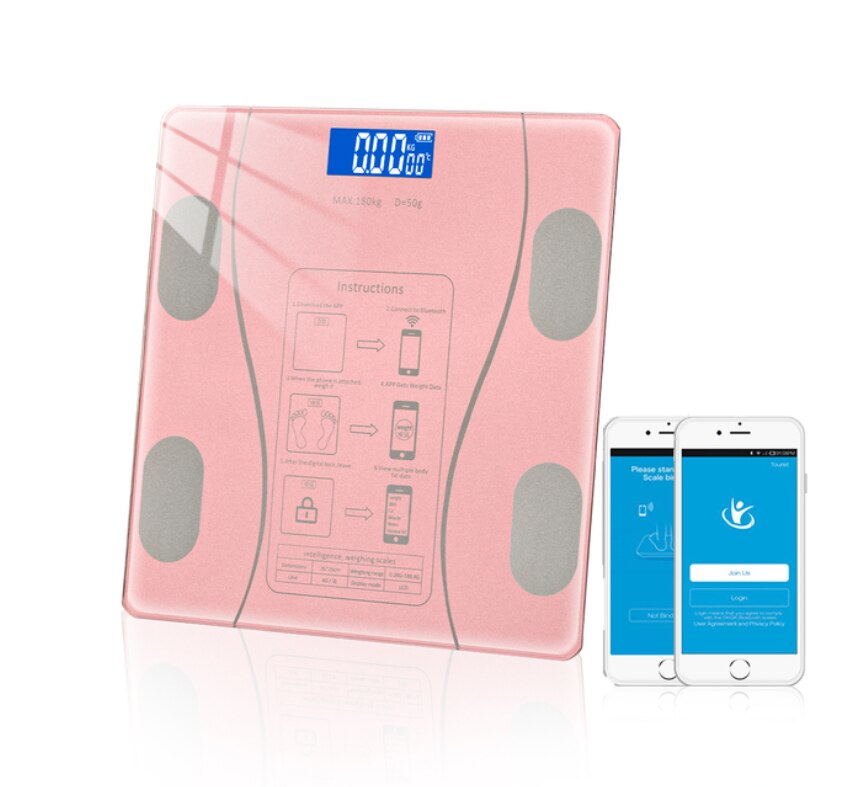 Electronic Scale Bluetooth Smart Weight Scale Human Health Analyzer High Strength Tempered Glass Kitchen Scale Bathroom Scale: pink