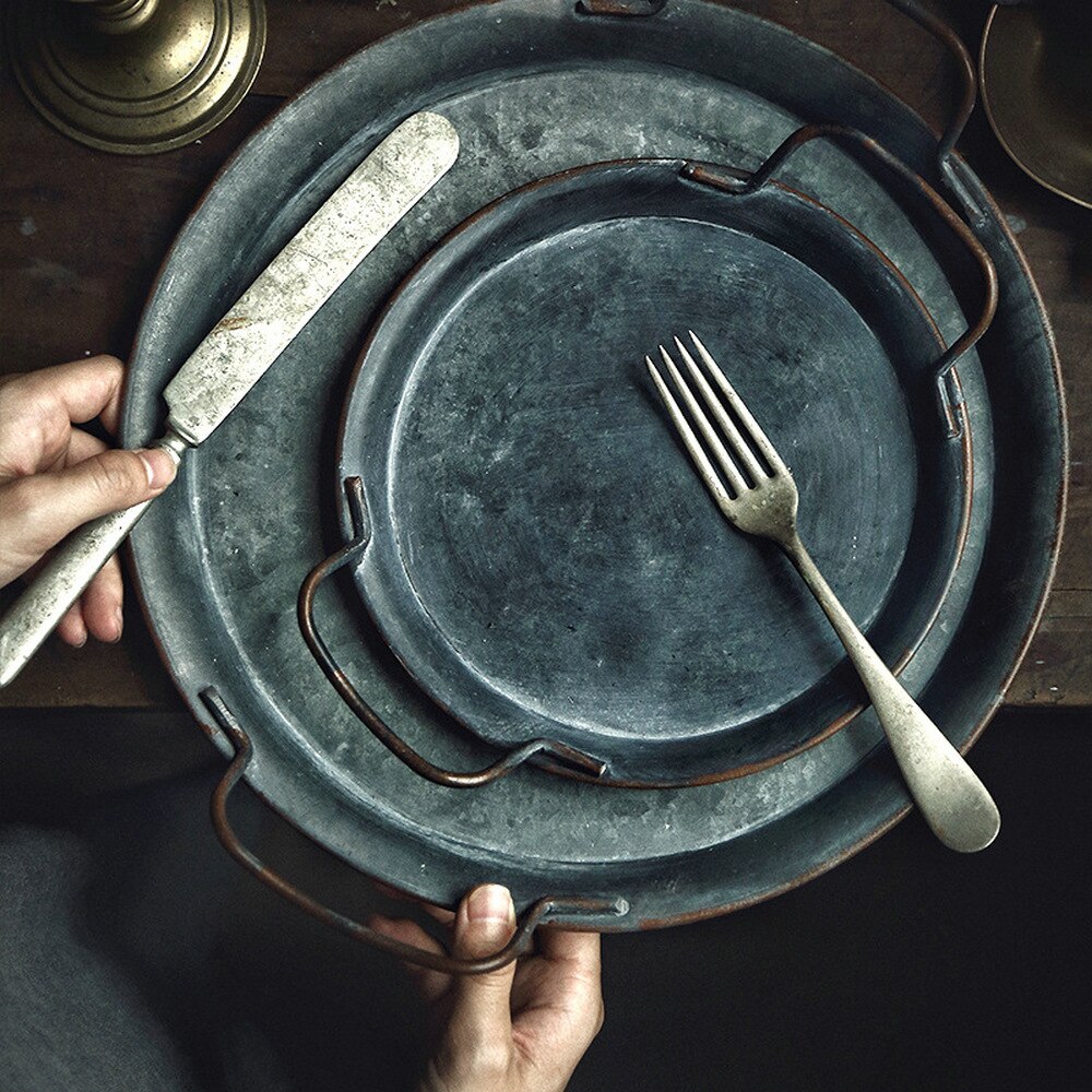 Thuis Retro Metalen Plaat Handgemaakte Ronde Smeedijzeren Vintage Brood Lade