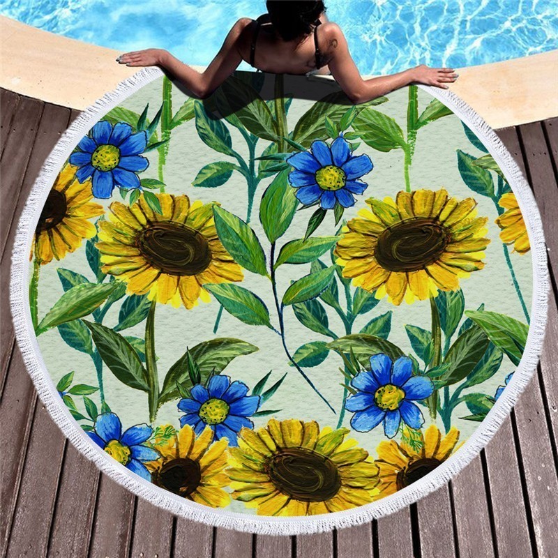 Sunflower Microfiber Round Beach Towel Thick Shower Bath Towels Circle Swim Mat With Tassel Toalla De Playa Serviette De Plage: Beach Towel 1