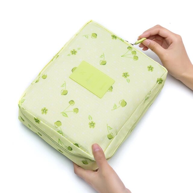 PLEEGA Multifunction travel Cosmetic Bag Women Makeup Bags Toiletries Organizer Waterproof Female Storage Make up Cases: Green cherry