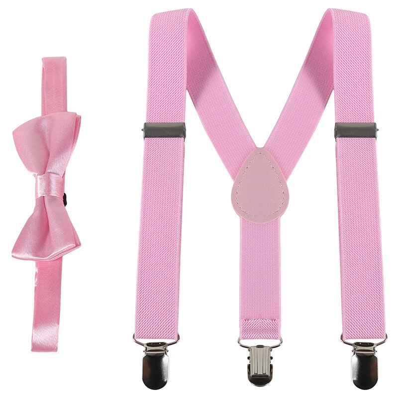 Kids Suspenders With Bowtie Children Bow Tie Set Boys Braces Girls Adjustable Suspenders Baby Wedding Ties Accessories: Pink