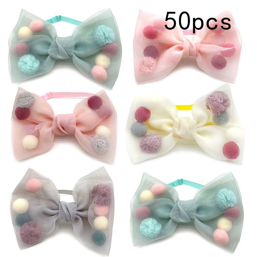 Nœud papillon avec boule de poils pour chien, accessoires pour chiots, de couleur unie, 30/50 pièces: 50pcs
