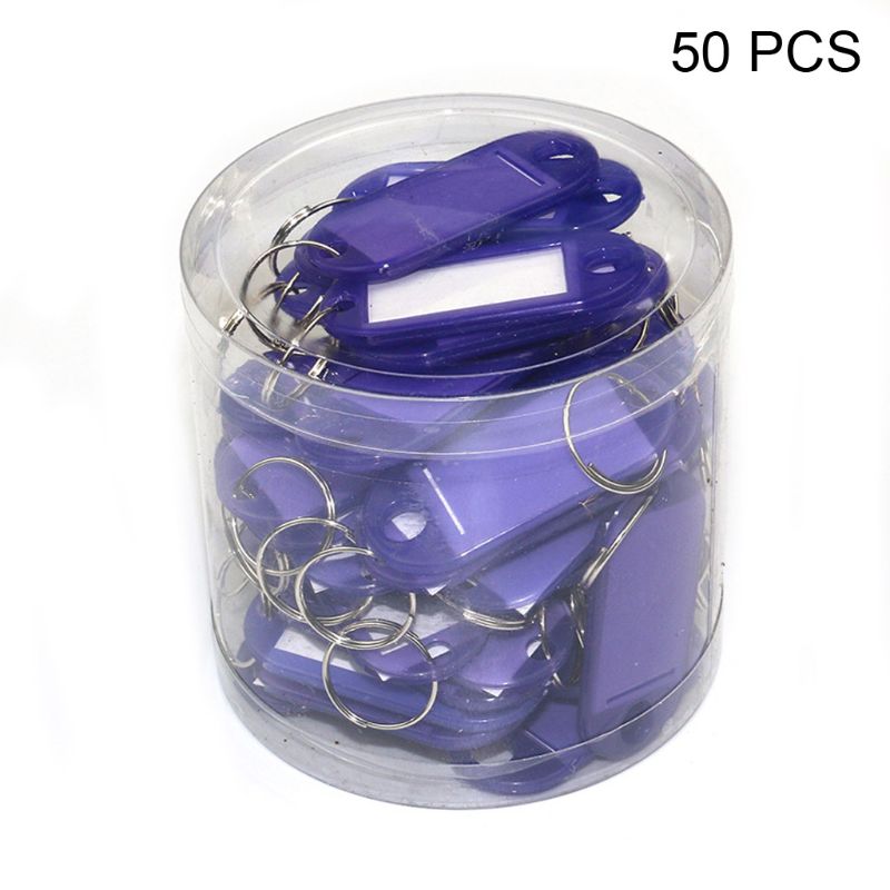 50Pcs Key Id Tag Bagage Bagage Naam Label Kaart Met Split Ring Sleutelhanger F3MD: Paars