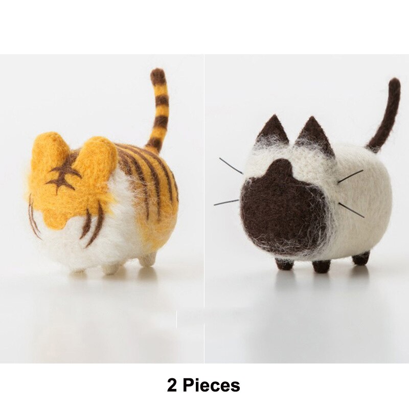 2 Pieces Cute Animal Cat DIY Wool Felt Kit Needle Poked Knitting Material Package Handmade Sewing Art Craft Home Decor: 2 Pieces E