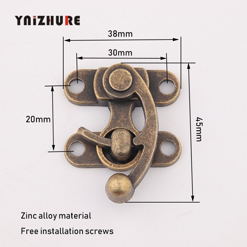 Cerrojo de Metal Vintage de 38x45mm, cierre de caja de madera para vino, pestillo de maleta antigua con tornillos, de joyería decorativa, 1 ud.: big bronze