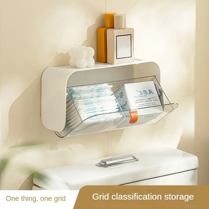 Toilet Storage Containers Wall Mounted Cotton Pad Storage Boxes Dustproof Bathroom Organizer Makeup Jewelry Holder Storage Box