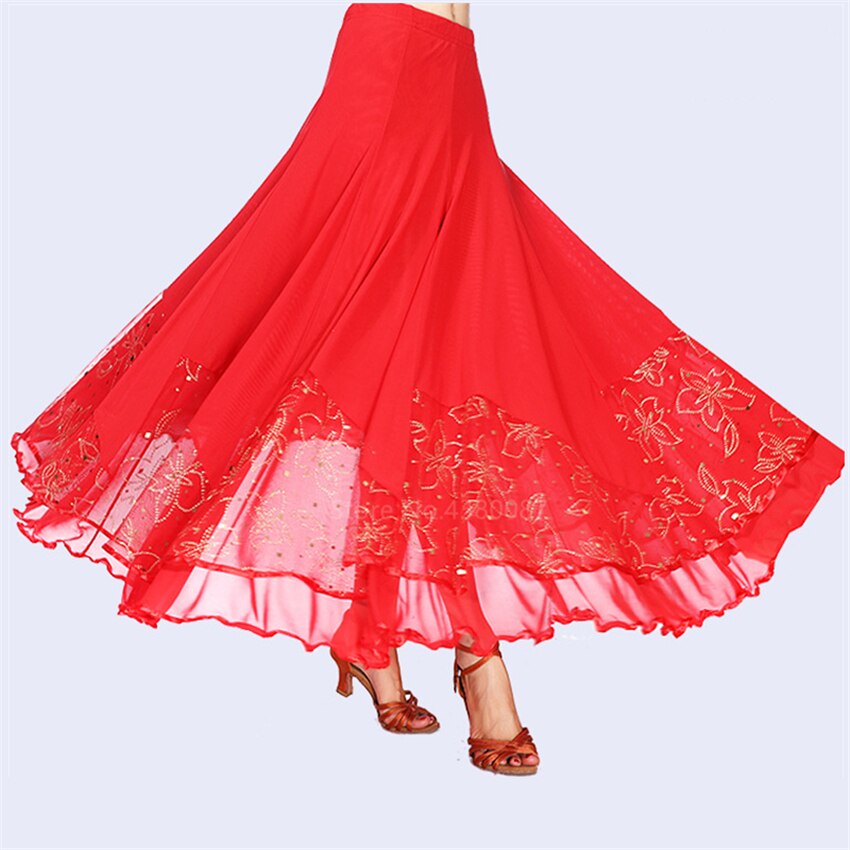 Flamenco español Mujeres moderno largo falda ala grande de puesta en escena de algodón Niña vestido de danza del vientre de la mujer gitana ropa: Red