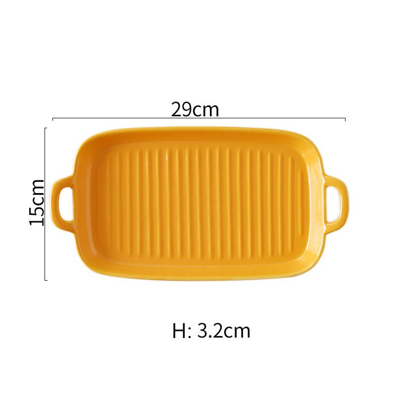 Nordic Solid Rectangle Ceramic Dinner Plate Double Ears Heat Resistant Porcelain Cheese Baking Plate Steak Sushi Fruit Tray: Rectangle Yellow