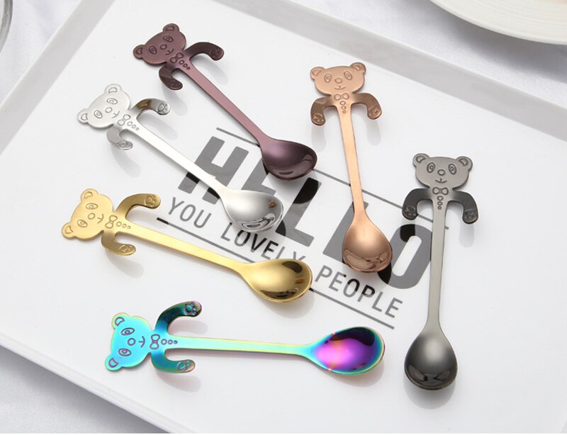 Fargerik rustfritt stål panda skje, liten espresso skje, morsom skje oppheng, teselskap stiring scoop, katt te skje