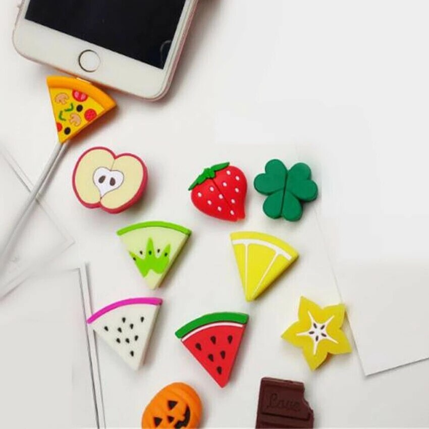 Protecteur de câble de chargeur de téléphone, morsure de Fruit de dessin animé, mignon, cordon souple, accessoires de téléphone, Lightning/MicroUSB/connecteur de Type C