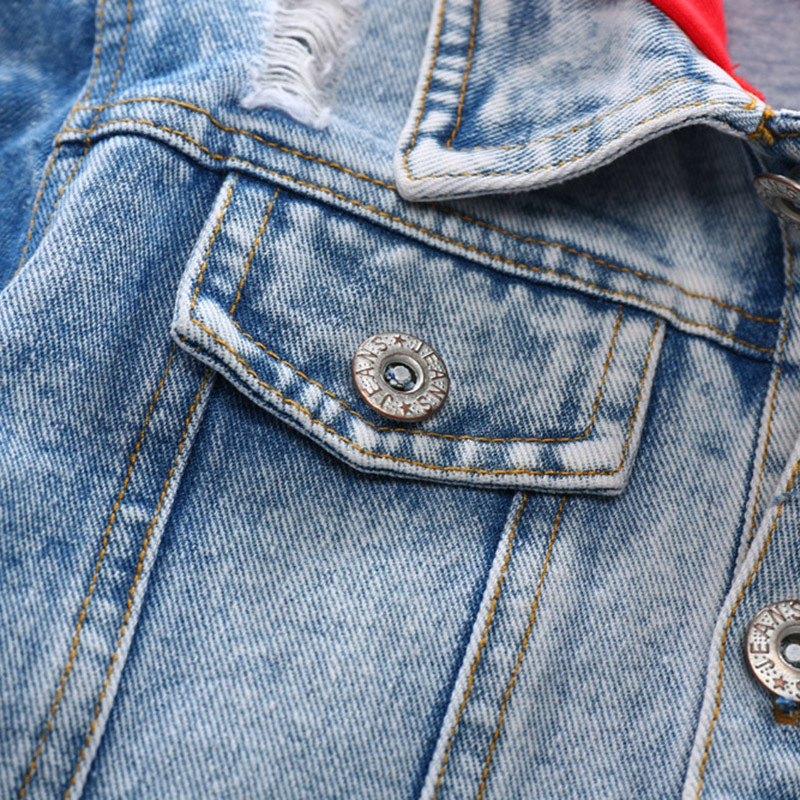 Spring kids cowboy coat boys girls Splicing Loose hoodies baby clothes Wear out Wash white Jacket Children's wear clothes