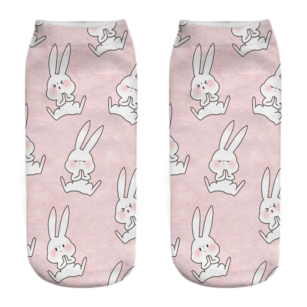 Chaussettes unisexes mignonnes Happy Funny Bunny 03/Life, impression 3D, créative, Harvey Cake Rabbit, rinçage court Sokken, , 1 paire: green