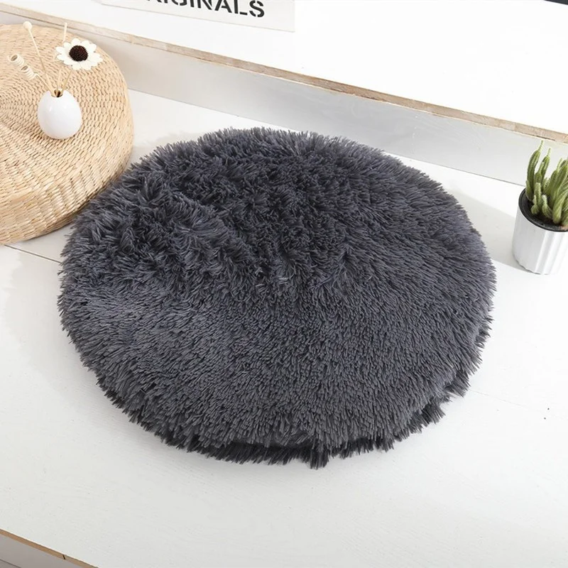 Runde Haustier-Hundebettmatte, langes Plüsch-weiches, flauschiges Kissen, Katzen-Deckenunterlage für kleine, mittelgroße und große Hunde, Schlafzubehör