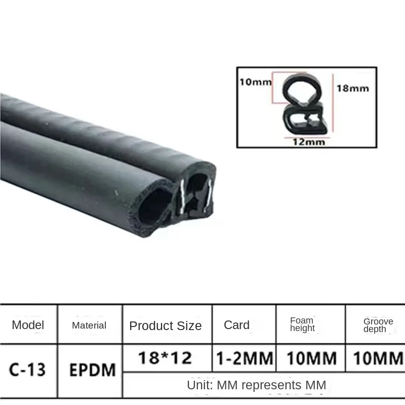 Bandes d'étanchéité en caoutchouc noires pour porte de voiture, 100cm, autocollants de scellage Double couche pour porte de coffre, isolation phonique, bande d'étanchéité intérieure: Black