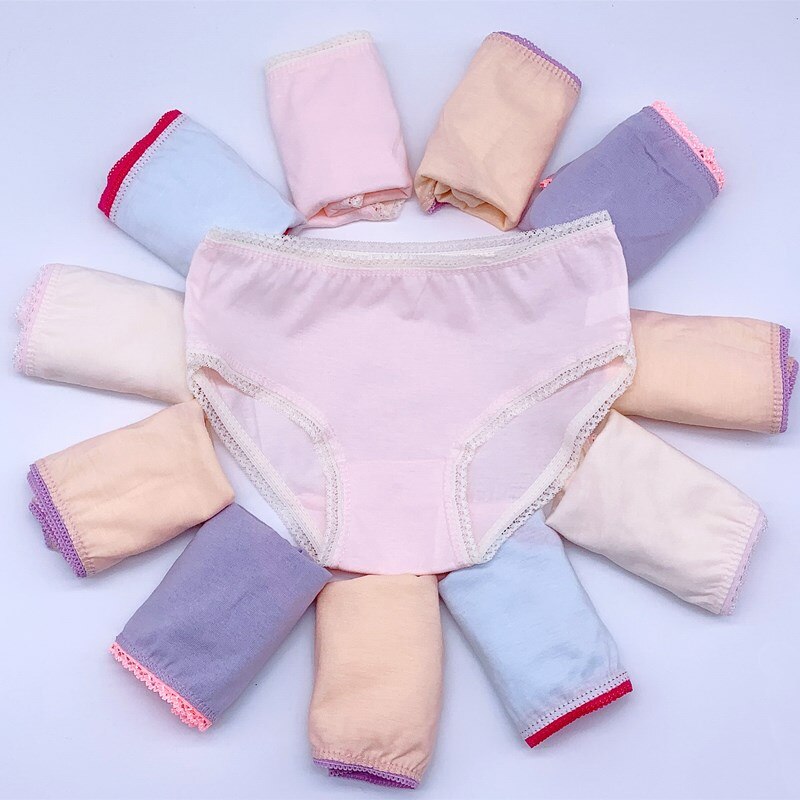 12 stk/parti pigetrusser bomuld børneundertøj trusser ensfarvede undertøj 2- 12 år: 3t