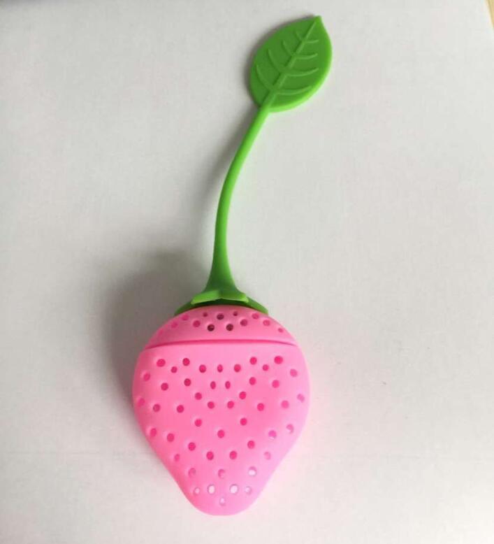 Colador para bolsas de Infusor de té, filtro de cucharadita, soporte para vasos de fresa, organizador de goma de silicona para cocina, 1 unidad: Rosa
