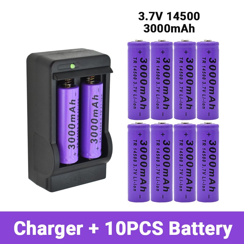 Batterie Lithium haute capacité 14500, 3.7V, 3000mah, Rechargeable, pour lampe de poche LED, jouet,