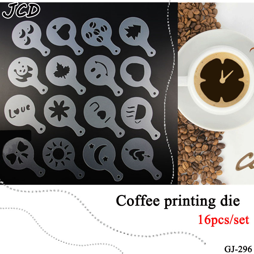Jcd 16 Stks/set Koffie Latte Cappuccino Barista Art Stencils Cake Stofdoek Sjablonen Koffie Gereedschap Accessoires