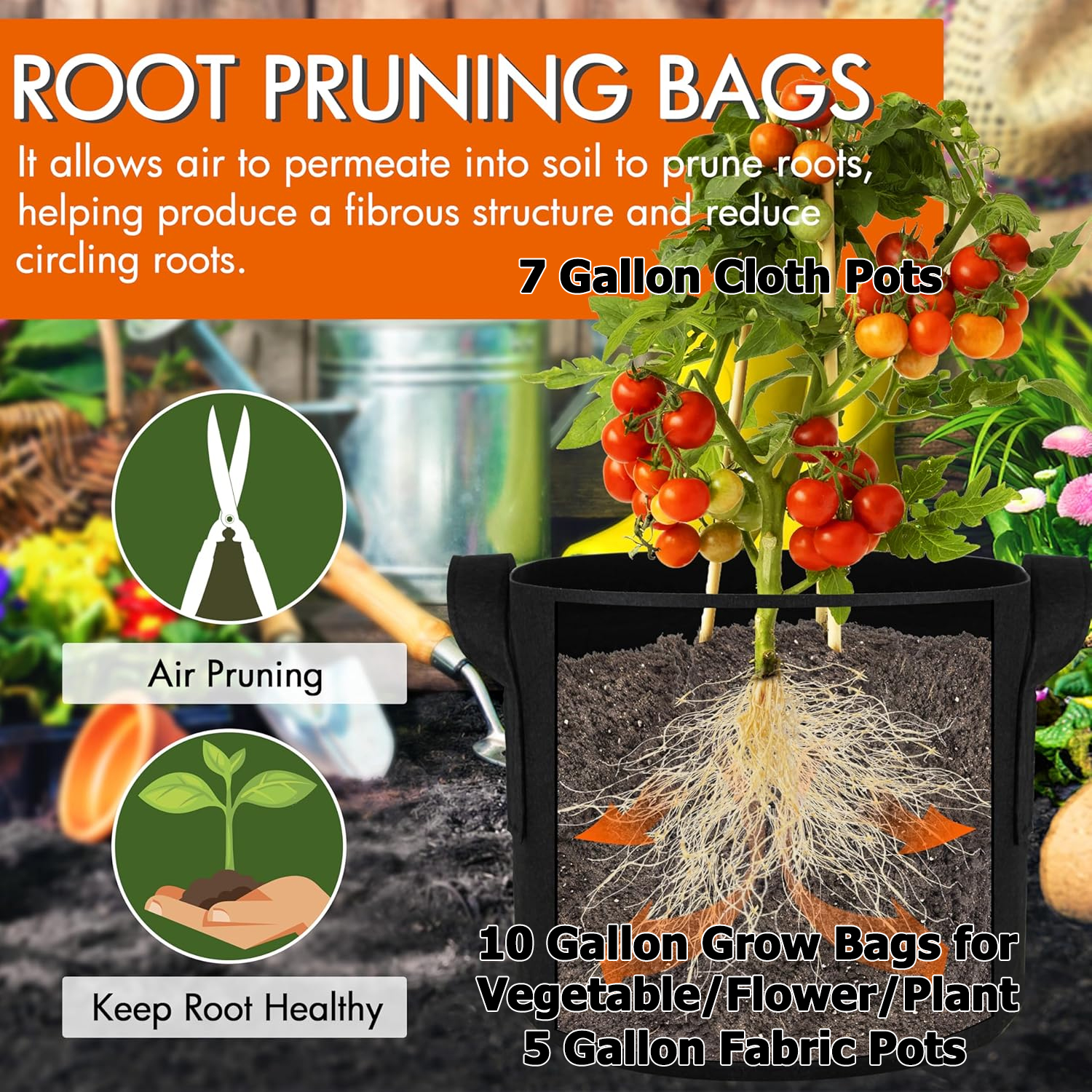 10 Gallon Grow Bags for Vegetable/Flower/Plant, 5 Gallon Aeration Fabric Pots with Handles Cloth Pots for Plants Garden