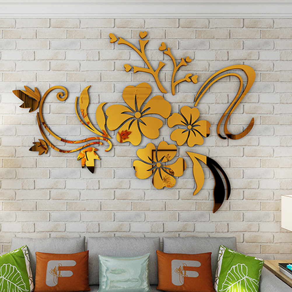 3D miroir fleur vigne amovible Mural Sticker Mural autocollant décor de fond maison Stickers muraux