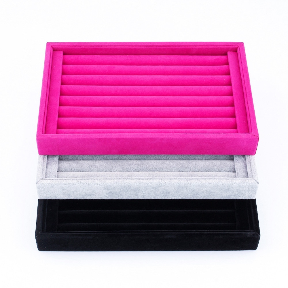 Velvet Suede Ring Earrings Organizer Ear Studs Jewelry Display Stand Holder Rack Showcase Plate Jewelry Box Case Casket