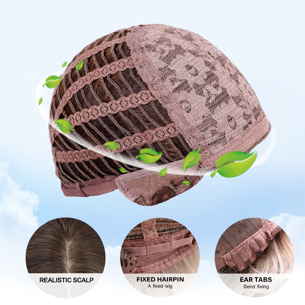 Element Synthetic Short Straight Bob Wigs for White/Black Women Ombre Brown Blonde Cosplay Party or Daily Wigs with Bangs