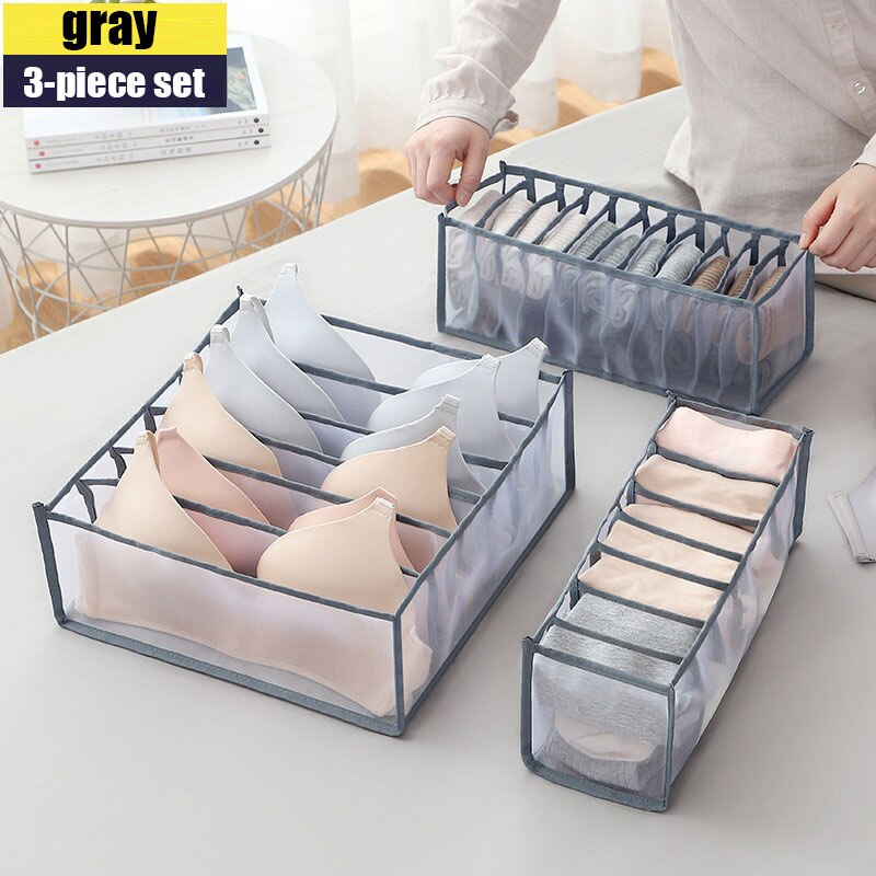 Organizadores de cajones para ropa interior cajas de almacenamiento de sujetadores organizador de armario para ropa organizador de caja organizador de Guardarropa para cosas pequeñas: gray 3pcs